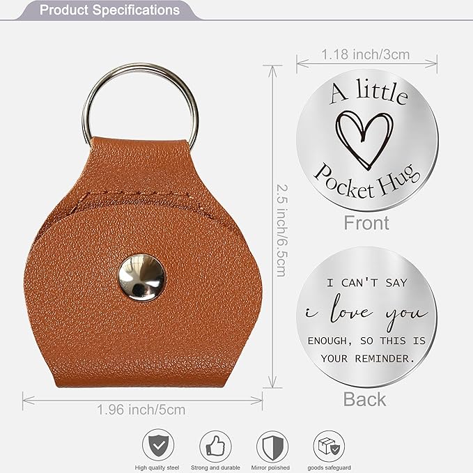 OUMILAN Pocket Hug Token Gifts for Men Boyfriend Girlfriend Inspirational Gift for Son Daughter Brother with Leather Keychain