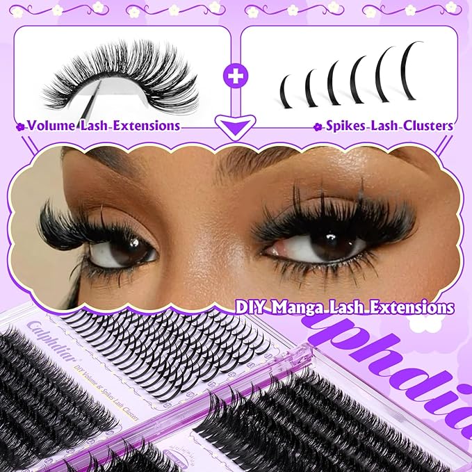Lash Clusters with Spikes 60D-100D Volume Eyelash Clusters Spiky Individual Lashes Clusters 10-22mm Cluster Eyelash Extensions Wispy Cluster Lashes DIY Mega Lash Extension Manga by calphdiar