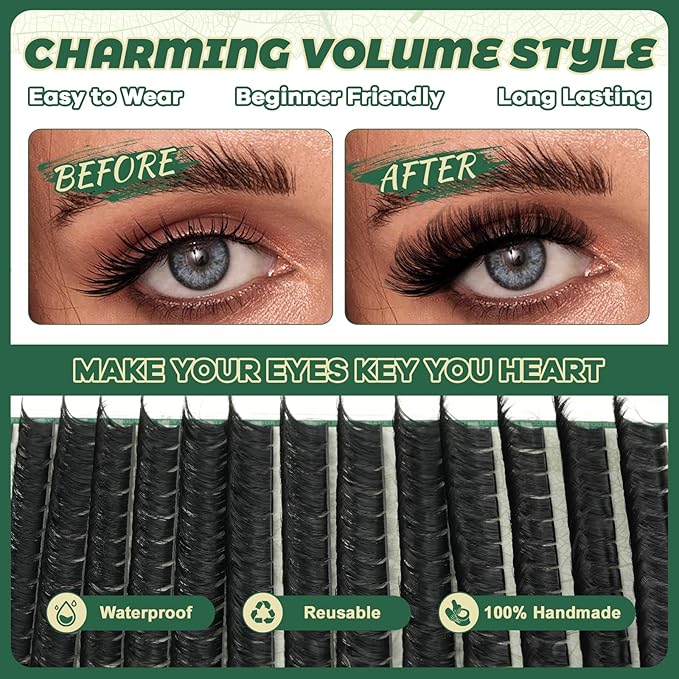 Lash Clusters 182Pcs Eyelash Clusters KEYYOU 200D D Curl 9-18MIX Clusters Lashes Thick Super Soft Wispy DIY Eyelash Extension at Home(200D-D,9-18MIX)