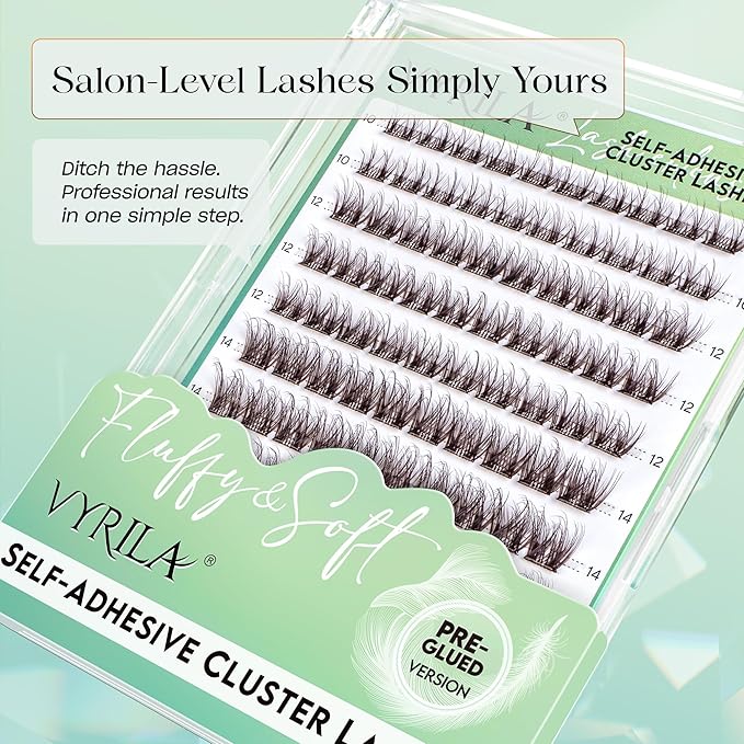 VYRILA Brown Self-Adhesive Lash Cluster Kit, Pre-Glued Clusters with Tweezers, Pop-On Faux Eyelashes, 3D Thin Band D Curl Natural Look Lahses, Easy to Apply, Reusable Eyelash Extensions (Joy-Brown)