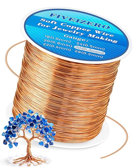 FIVEIZERO 328ft 26 Gauge Copper Wire for Jewelry Making, Pure Dead Soft Bare Copper Wire for Electroculture Gardening, Crafting, Beading, Sculpting