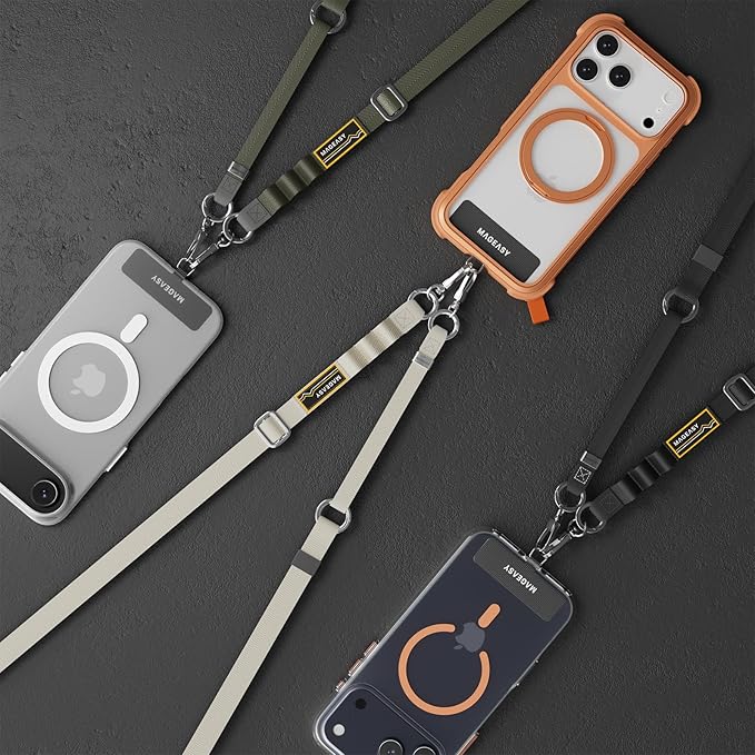 MAGEASY 2-In-1 Cell Phone Lanyard Crossbody - Universal Crossbody Phone Leash & Wrist Strap with Built-in Keychain, Phone Tether Tab | Anti Drop & Anti Theft for Daily & Travel (Concrete Grey)