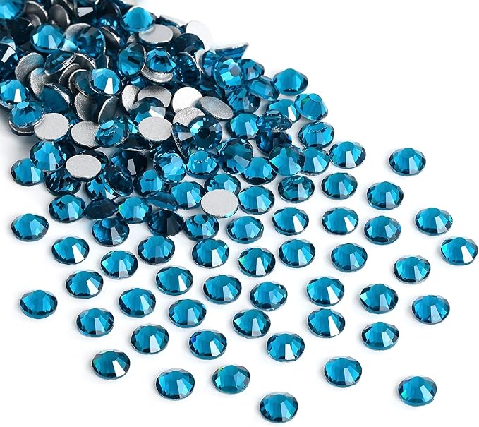 Jollin Glue Fix Crystal Flatback Rhinestones Glass Diamantes Gems for Crafting Nail Art Crafts Decorations Clothes Shoes 1.6mm (ss4 2880pcs, Blue Zircon)