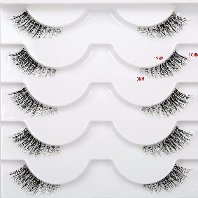 Half False Eyelashes with Clear Band Wispy Cat Eye Look Natural Short Small 3/4 Accent Lashes Faux Mink Fake Eyelash Strips 14 Pairs Pack