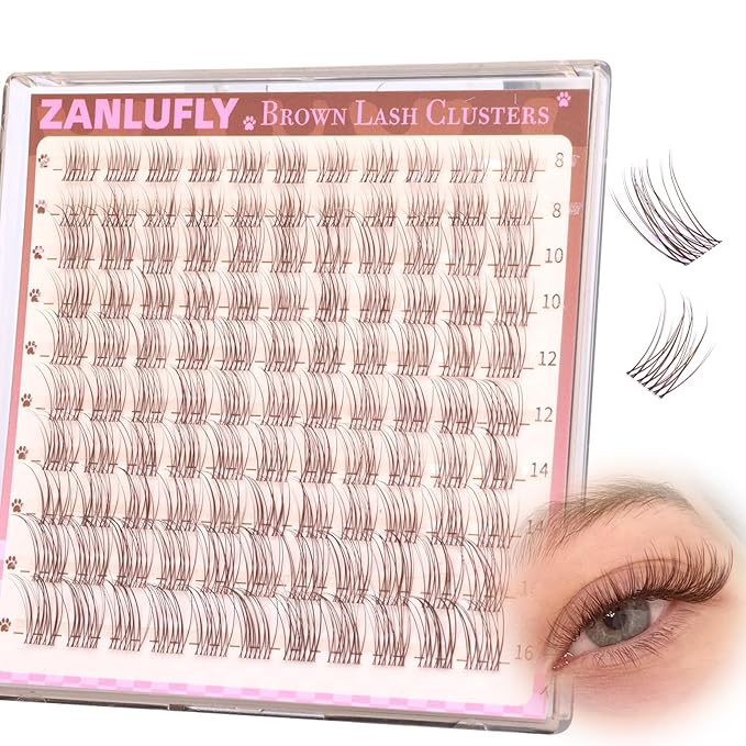 Brown Lash Clusters Natural Eyelash Clusters Invisible Band Brown Lash Extension C Curly Dark Brown Wispy Lash Extension DIY Individual Eyelash Extension by zanlufly