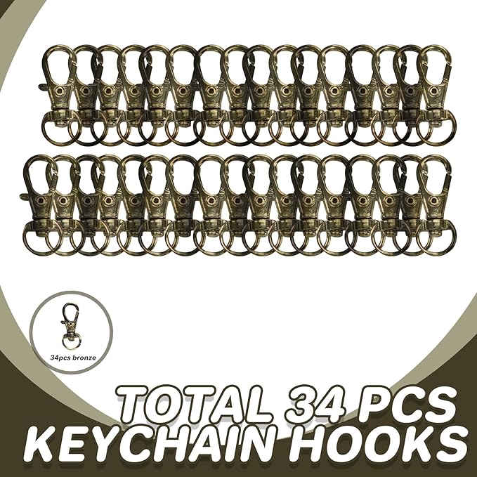 Keychain, 68PCS Swivel Snap Hooks with Key Rings, Metal Lobster Claw Clasp,34PCS Keychains Clips Hooks and 34PCS Key Chain Rings,Keychain Rings for DIY Crafts,Jewelry Making (Bronze)
