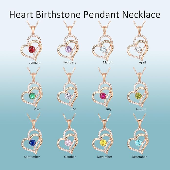 LynChoe Birthday Gifts Double Heart Birthstone Necklace for Women, S925 Sterling Silver Pendant Necklace Jewelry for Her Mother Mom Wife Girlfriend