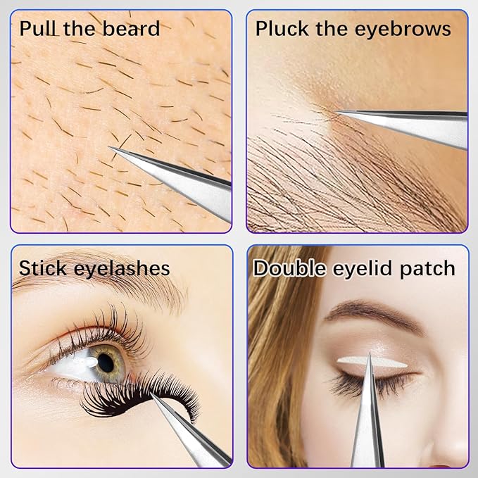 Velodios Pointed Tweezers for Women Facial Hair, High Precision Eyebrow Tweezers for Eyebrows, Ingrown Hair, Splinters, No Gaps and Perfectly Aligned