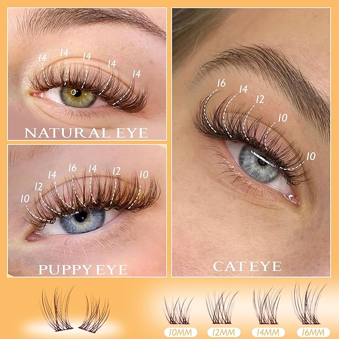 Brown Lash Clusters Wispy Eyelash Clusters Natural Cluster Lashes 100Pcs C-Curly Eyelashes Cluster with Thin Band Cluster Eyelash Extensions 10-16mm DIY Individual Lash Clusters by Ruairie