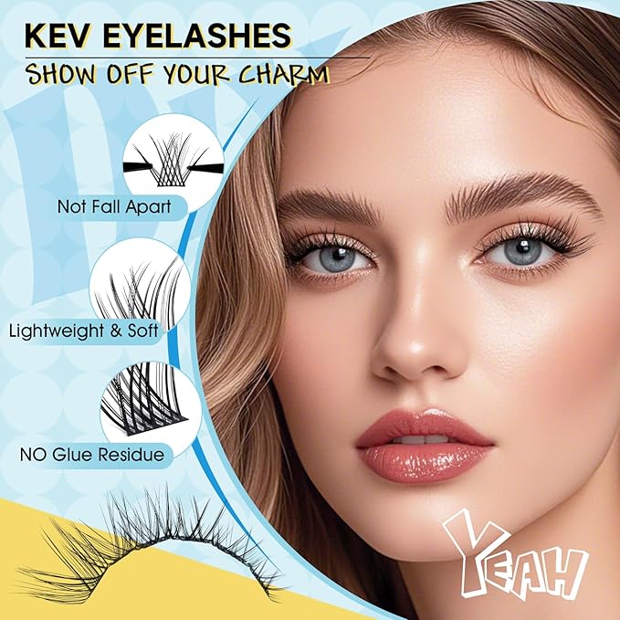 KevKev Lash Clusters Kit Eyelash Clusters Kit 144pcs Cluster Eyelash Extensions Kit DIY Lash Extension Kit Wispy Lash Clusters with Lash Bond and Seal Lash Applicator Lash Remover(Ice, D-8-18mix)