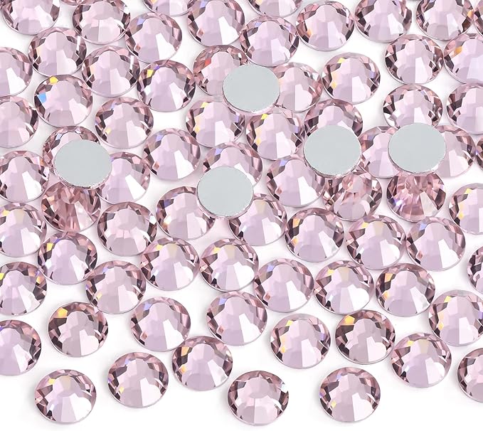 Jollin Glue Fix Crystal Flatback Rhinestones Glass Diamantes Gems for Crafting Nail Art Crafts Decorations Clothes Shoes 7.2mm (ss34 288pcs, Pink)