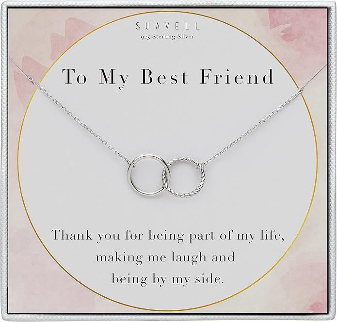 Suavell Best Friend Necklaces: Interlocking Circle Open Circle Ster Sterling Silver Chain Necklaces | Friendship Gifts, Birthday Gift Ideas