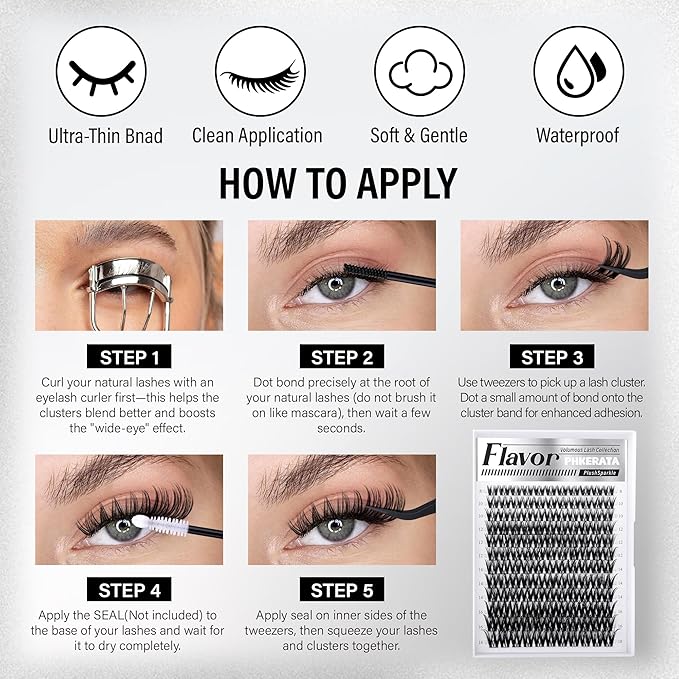 PHKERATA Flora Lash Clusters Kit Wispy Cluster Eyelash Extensions Natural Eyelash Clusters Kit Ultra-thin Band Individual Lashes DIY Lash Extensions with Bond and Seal Tweezers, 8-18mm, 132Pcs