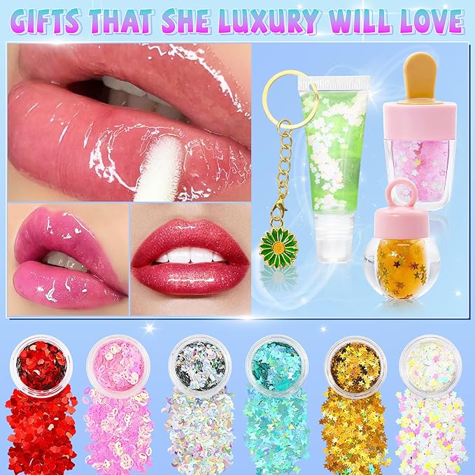 WhizToys DIY Lip Gloss Making Kit - Make Your Own Lip Glosses Set Clear Base Lipgloss Keychain Making Kit，Cute Stuff Birthday Christmas Gift for Her