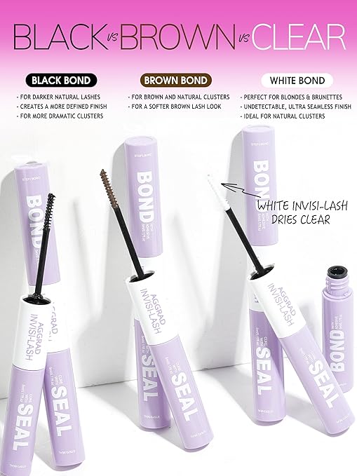 Lash Cluster Bond and Seal Waterproof Glue 150H Super Strong Hold Long-Lasting for Eyelash Clusters Extensions Kit DIY Self Adhesive 2 in 1 Individual Lash Glue Black Bonder & Clear Sealant