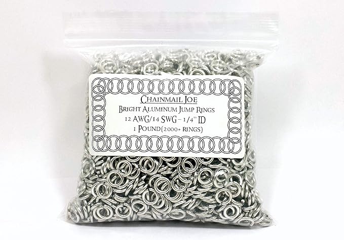 1 Pound Bright Aluminum Chainmail Jump Rings 14G 1/4" ID (2000+ Rings)