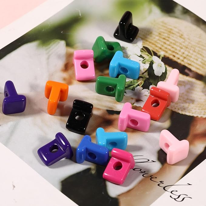 40 PCS Letter Beads 3D Acrylic 21mm x 14mm T Loose for Jewelry Making Bracelet Necklaces Keychain Phone Bag Chain Key Chains(Mixed Color T)