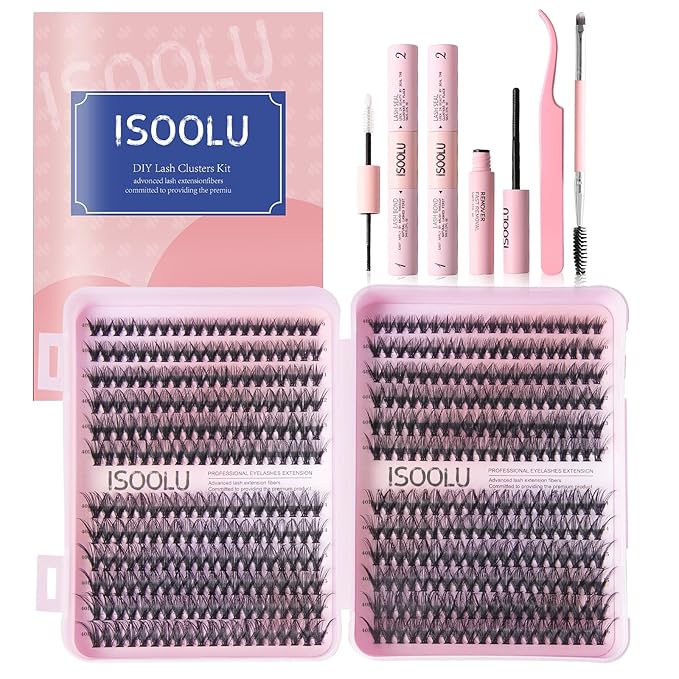ISOOLU Fairy Lash Clusters Manga Individual Lashes C Curl Wispy Eyelash Clusters WideSpan Eyelash Extension Kit with Lash Bond and Seal Wet-Look Spiky Cluster Lashes (40D 9-16mm D 0.07)
