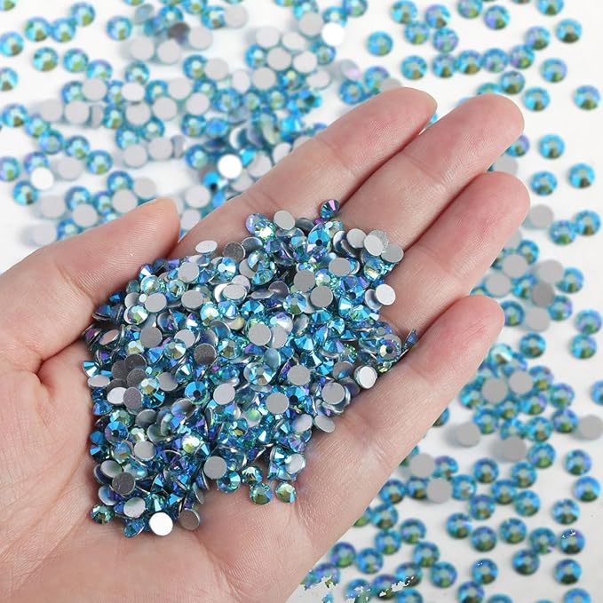 Beadsland Flatback Rhinestones Bulk,14400pcs Rhinestones for Nails Crafts Clothes DIY Decoration, Aquamarine AB, SS10, 2.7-2.9mm