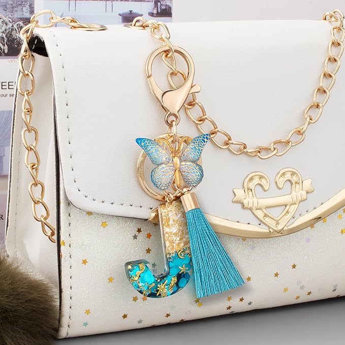 Suweibuke Cute Pink Key Chains for Women Girls, Initial Letter Keychains with Tassel, Charms for Key Purse Handbags Backpacks
