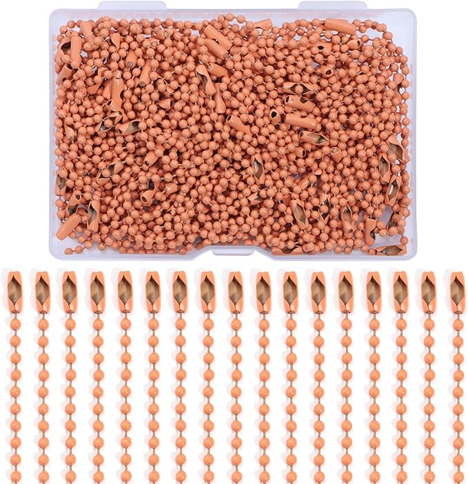 Lemonkey 100Pcs Ball Beads Chains Bulk,Orange Keychains Rings Metal Chains,4 Inch Dog Tag Metal Small Chains with Connectors for Hanging Decoration