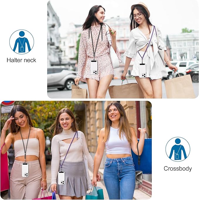 takyu Phone Lanyard, 2 Pack Adjustable Cell Phone Lanyard Crossbody Neck Strap & 2 Pack Wrist Strap with Tether Tabs Compatible for iPhone Android Smartphones- DarkPule Black