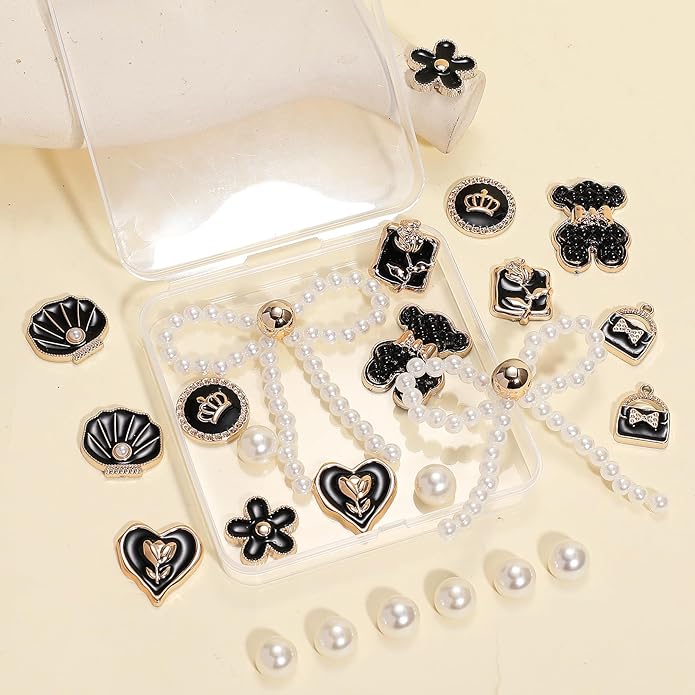 24Pcs Bling Pearl Bow Shoe Charms for Clog Sandals Women, Bear, Flower, Pearl Accessories, DIY Shoe Decoration Charms for Girls