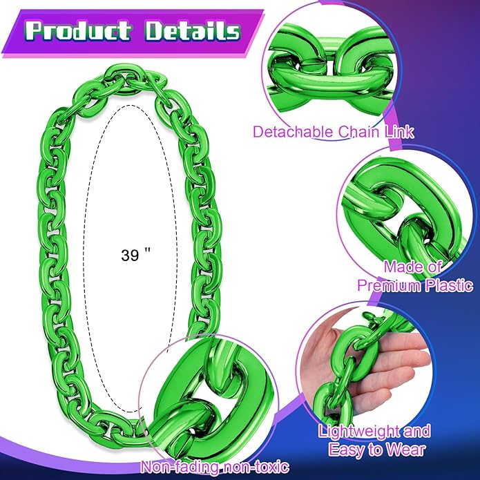 Remuuly Plastic Chain Necklace Chunky Big Fake Necklace Hip Hop Rapper Giant Turnover Chain Costume for Halloween