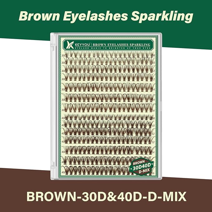 KEYYOU Brown Lash Clusters Natural Lash Extensions Wispy Eyelash Clusters 280Pcs D Curl Eyelash Extensions for Beginner Friendly Dark Lash Clusters Brown Eyelash Extensions (Brown-30D40D-D-8-16MIX）