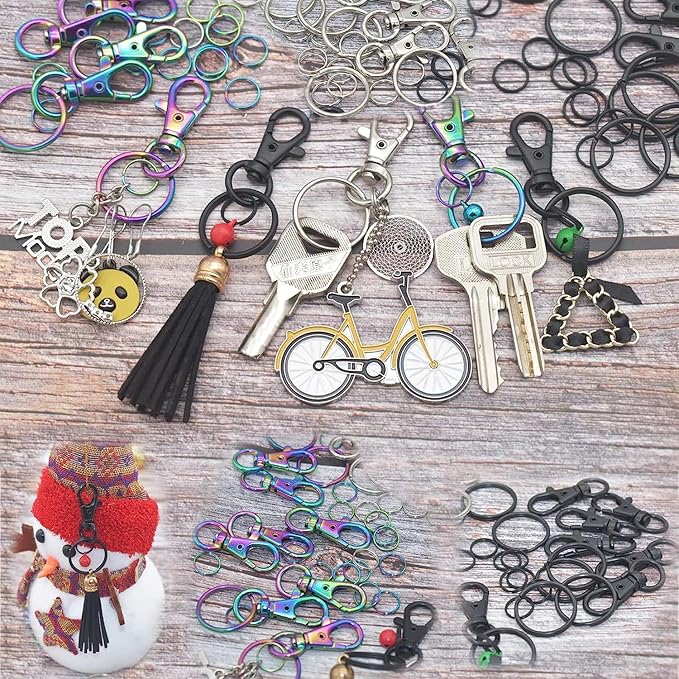 Rainbow Swivel Clasp Swivel Hook with Key Rings Clip Hook Snap Hook Keychain, 75 Pieces, Hardware Accessories for Purse DIY (Rainbow)