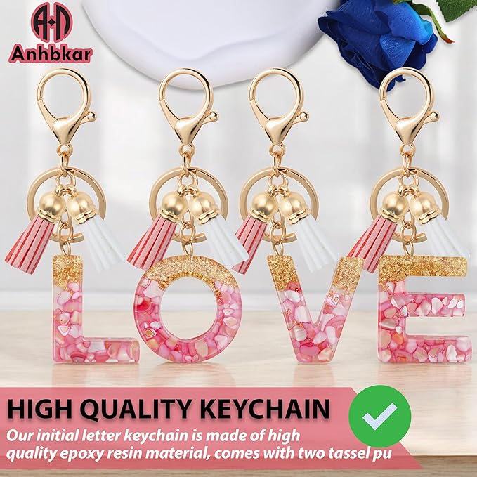 Initial Letter Keychain Cute Resin with 2 PU Tassel, Letter Keychain for Backpack Charms, Initial Keychains for Women