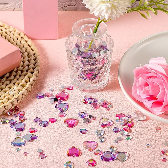 Chuangdi 516 Pcs Acrylic Rhinestone Crystal Gems Rhinestone Flat Back 18mm/12mm/10mm/6mm for Valentine's Day Wedding Decoration DIY Clothes Shoes Jewelry Making Crafts(Light Color,Heart)