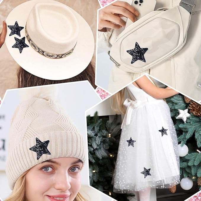 10Pcs Sequin Star Iron on Patches Glitter Stars Patches Embroidery Iron on Stars for Hats Clothes Backpacks Costume