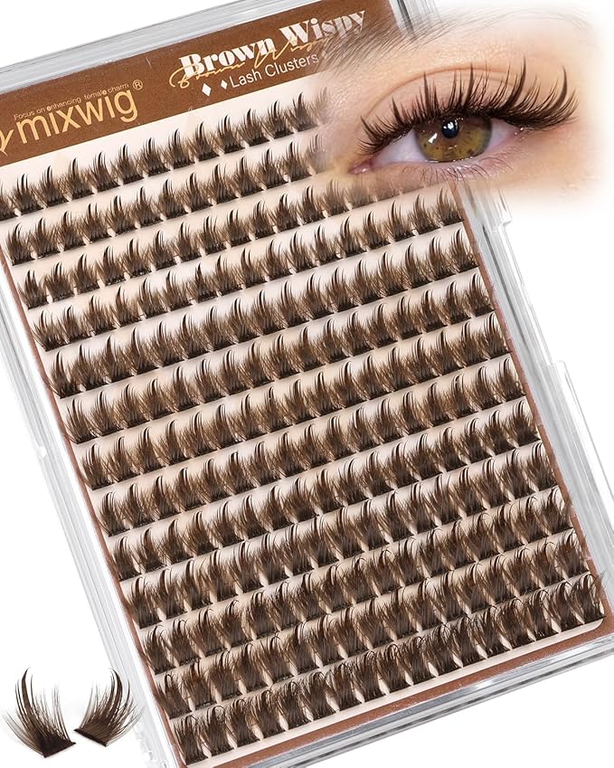 Brown Lash Clusters Wispy Eyelash Clusters 10-14MM Short Spiky Cluster Eyelash Extensions Natural Cluster Lashes Dark Brown Individual Lashes D Curly DIY Lash Extension by Lvmixwig