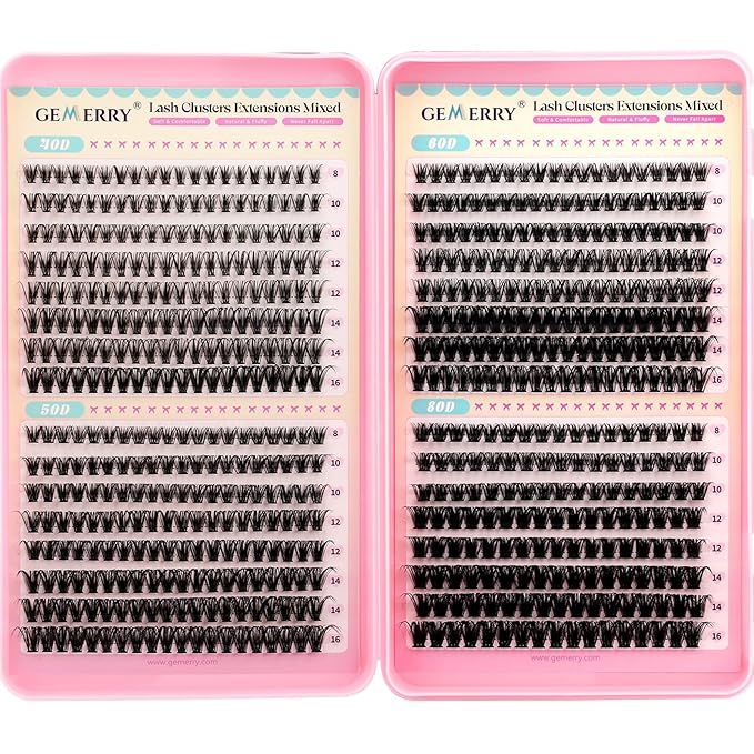 GEMERRY Lash Clusters 4 Style Clusters Eyelash Extensions False Eyelashes Wispy Natural Lashes Fluffy Individual Lashes for DIY at home (40D 50D 60D 80D, 8-16mm)