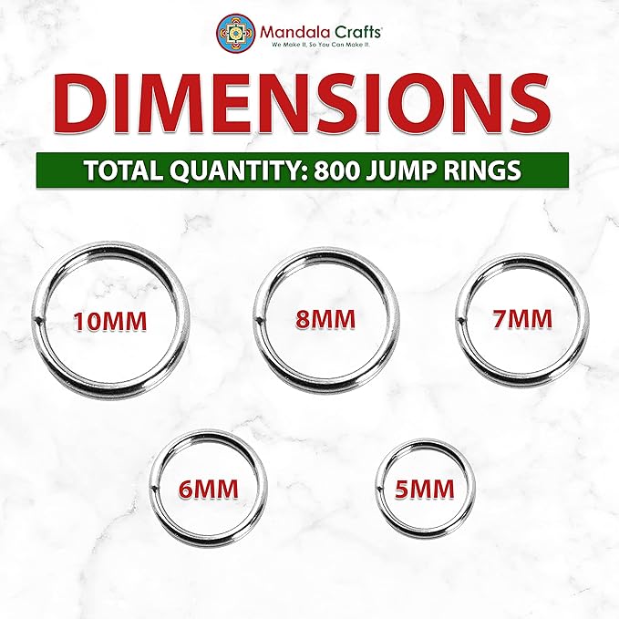 Mandala Crafts Assorted Silver Colored Double Jump Rings for Jewelry Making - 800 Pcs Mini Split Key Rings Set for Crafts, DIY Keychains, and Accessories