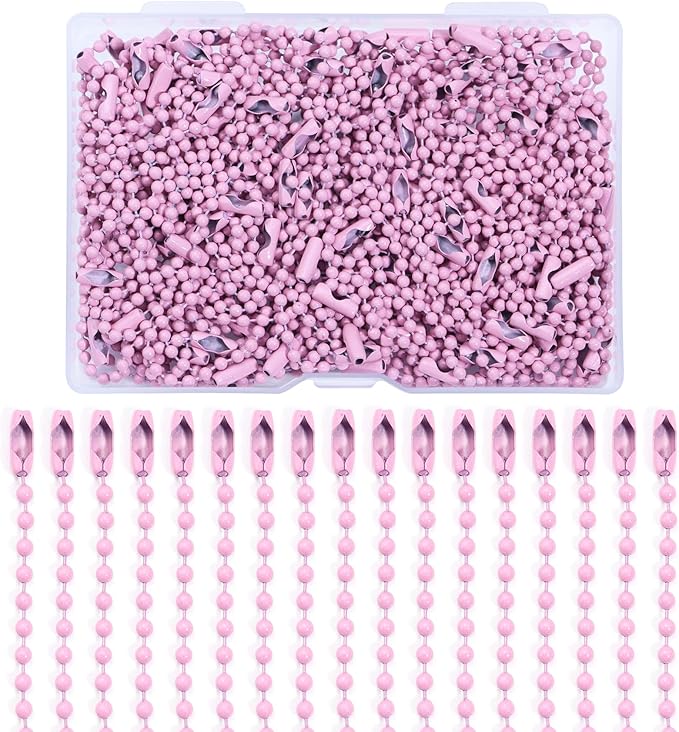 Lemonkey 100Pcs Ball Beads Chains Bulk,Pink Keychains Rings Metal Chains,4 Inch Dog Tag Metal Small Chains with Connectors for Hanging Decoration