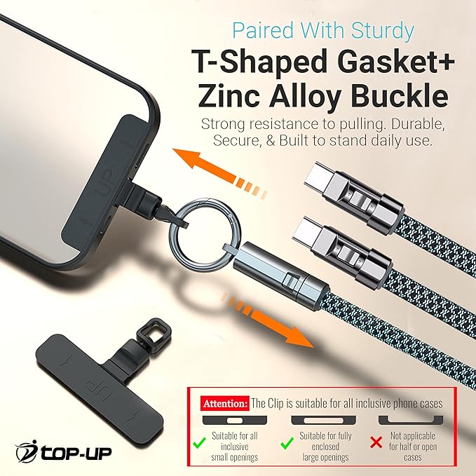 TOP-UP Lanyard – Cell Phone Strap with 240W USB C Charging & Data Cable – Durable Travel Essentials for iPhone 17/16/15
