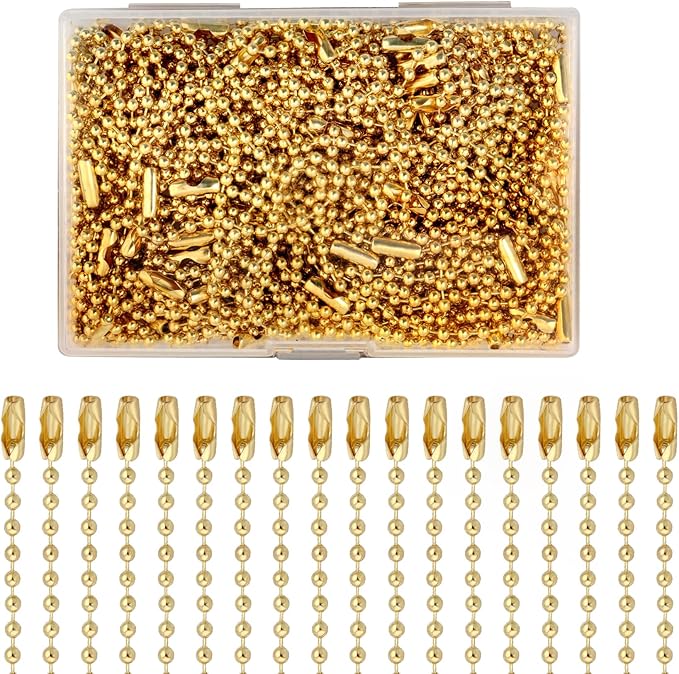 Lemonkey 100Pcs Ball Beads Chain Bulk, Gold Keychain Rings, 4 Inch Dog Tag Metal Small Chain With Connectors for Hanging Decoration