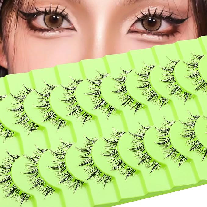 outopen Manga Lashes Natural Look Wispy Fluffy Asian Cosplay Eyelashes Spiky Japanese Anime Lashes 3D Short Fake Eyelash 10 Pairs Pack (A-Y40 | 9-13MM)