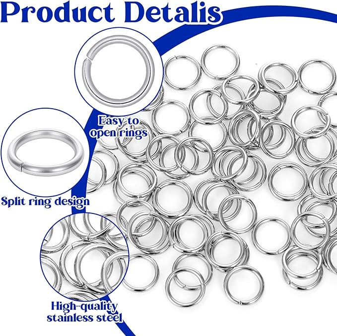 800Pcs 6mm Stainless Steel Jump Rings for Jewelry Making, Metal Split Rings Connectors, 18 Gauge Metal O Rings for DIY Craft Jewelry Making Necklaces Bracelet Earrings Keychains