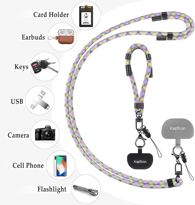 Kaptron 2Pcs Cell Phone Lanyard: Universal Adjustable Crossbody Phone Strap and Wrist Strap, with 2 Lobster Clips and 2 Tether Patches, Compatible with Most iPhone and Android Smartphone (Mixed Green)