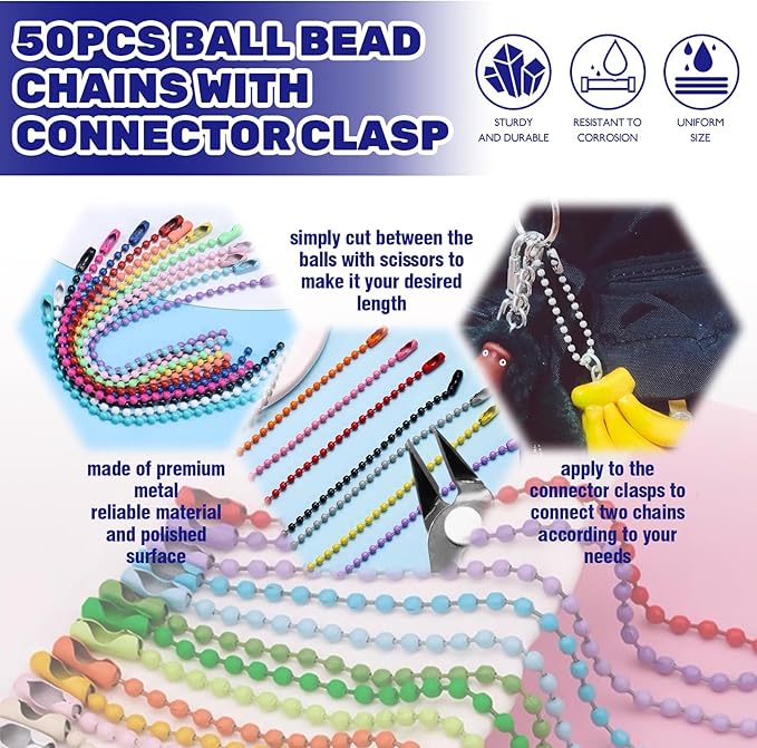 Waltool 60Pcs Colorful Metal Keychain Making Set Contains Lobster Clasp Swivel Trigger Clips with Split Keyring, Ball Beads Chain with Connector, Jewelry DIY Accessories for Key Chains Ornament