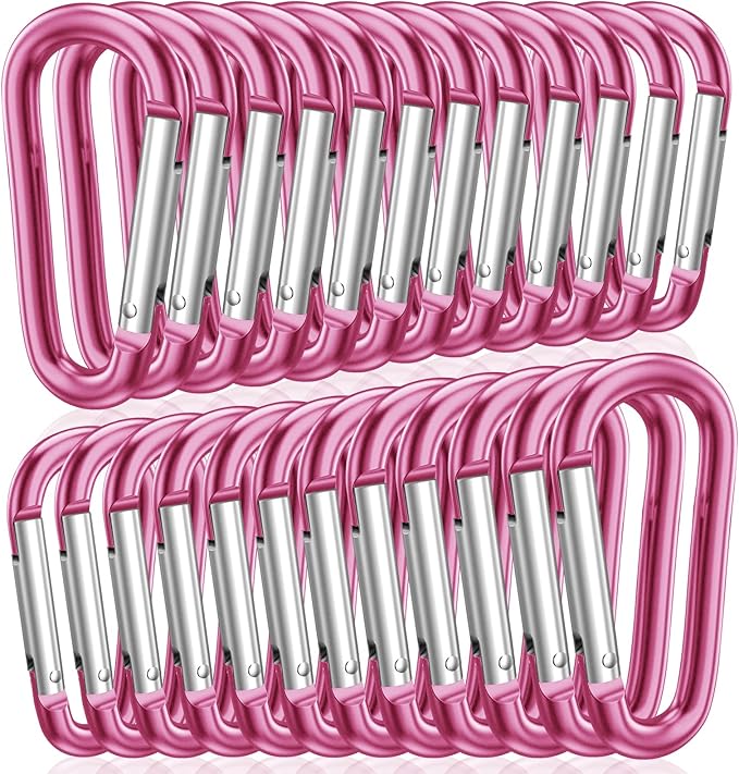 STURME 2" Aluminum D Ring Carabiners Clip D Shape Spring Loaded Gate Small Keychain Carabiner Clip Set Outdoor Camping Mini Lock Snap Hooks Spring Link Key Chain Durable Improved 24 PCS