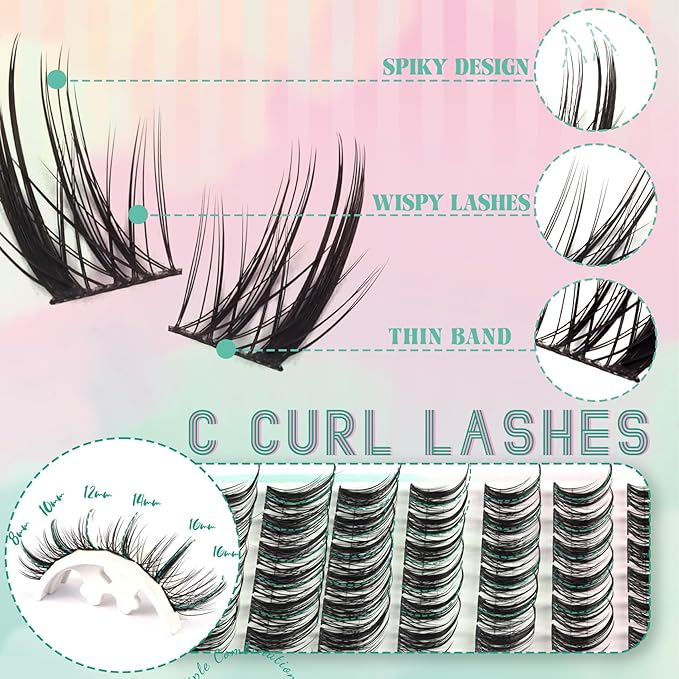 Lash Clusters Manga Eyelash Clusters C Curl Left & Right Spiky Deer Natural Lashes Cluster Cat Eye Cluster 144PCS 8-16MM Mixed DIY Doe Eyed Eyelash Extensions at Home (Heartbeat)