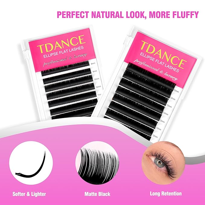TDANCE Classic Lash Extensions Flat Lashes Eyelash Extensions 0.15mm CC Curl Ellipse Eyelash Extensions 15mm Mixed Black Matte Individual Lashes Salon Use(Flat,CC-0.15,15mm)