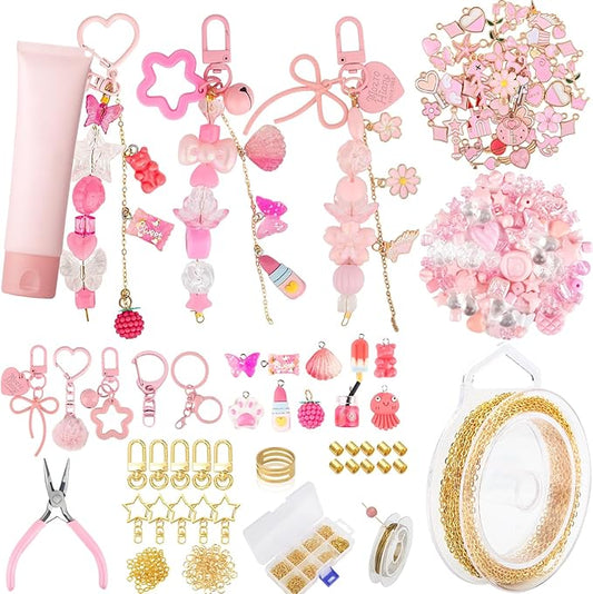 Ecoofor 249 Pcs Keychain Making Kit — Includes 15 Keychain Clips, 16.4 Feet Chains, 100 Charms, Beading Accessories, Jewelry Pliers — DIY Bag Charms & Jewelry Craft Kit Supplies