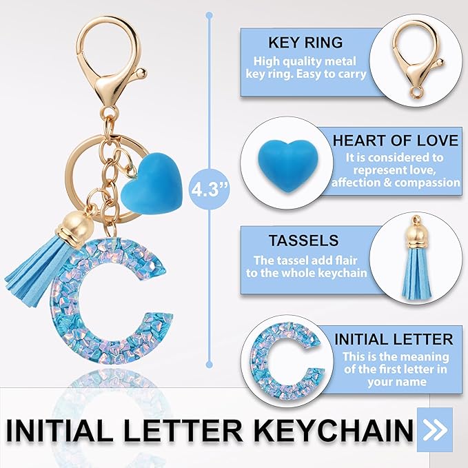 Alphabet Initial Letter Keychain Cute Heart Resin - Letter Keychain for Backpack Charms - Initial Keychains for Women