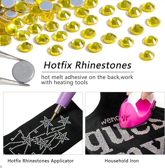 Beadsland Hotfix Rhinestones, 288pcs Flatback Crystal Rhinestones for Crafts Clothes DIY Decorations, Lemon Yellow, SS30, 6.3-6.5mm