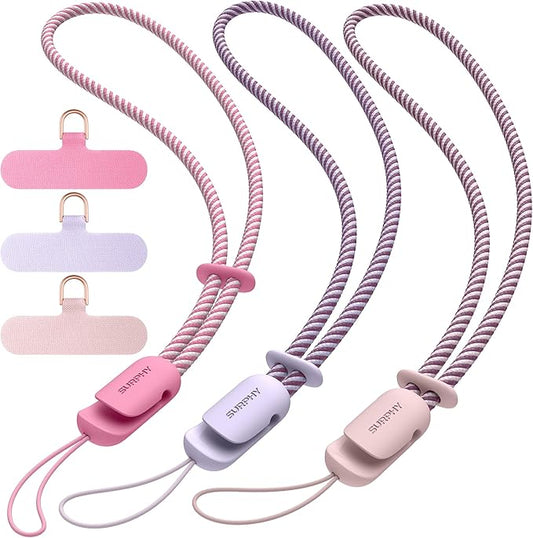 SURPHY 3 Pack Phone Wrist Strap with CellPhone Tether Tab, Cellphone Lanyard, Phone Strap with 2-Color Braided, Wrist Lanyard